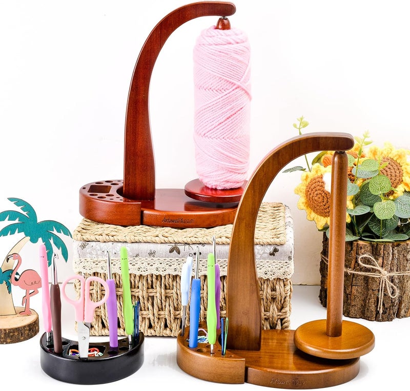 ULOI Crochet Yarn Holder - Upgrade with Crochet Accessories Storage Attachment, Magnetic Wooden Yarn Storage for Knitting Accessories, Perfect for Crocheting and Knitting Projects, Mahogany Finish - Image 2